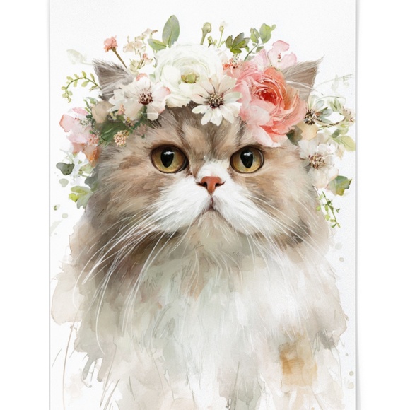 Watercolor Ragdoll Cat with Flower Crown Wall Art Print Unframed - Picture 2 of 7